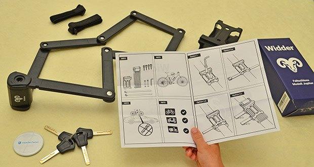 Widder Fahrrad-Faltschloss Jupiter im Test - Inklusive verständlicher deutscher Anleitung; einfache Montage der Halterung