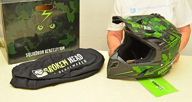 Broken Head Crosshelm Squadron Rebelution Camouflage-Grün im Test - Vielseitig einsetzbar (Motocross, Supermoto, Quad); Inklusive praktischem Helmbeutel