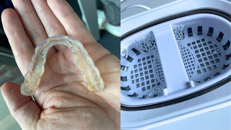 Zahnschiene vorher im Ultraschallreiniger Test